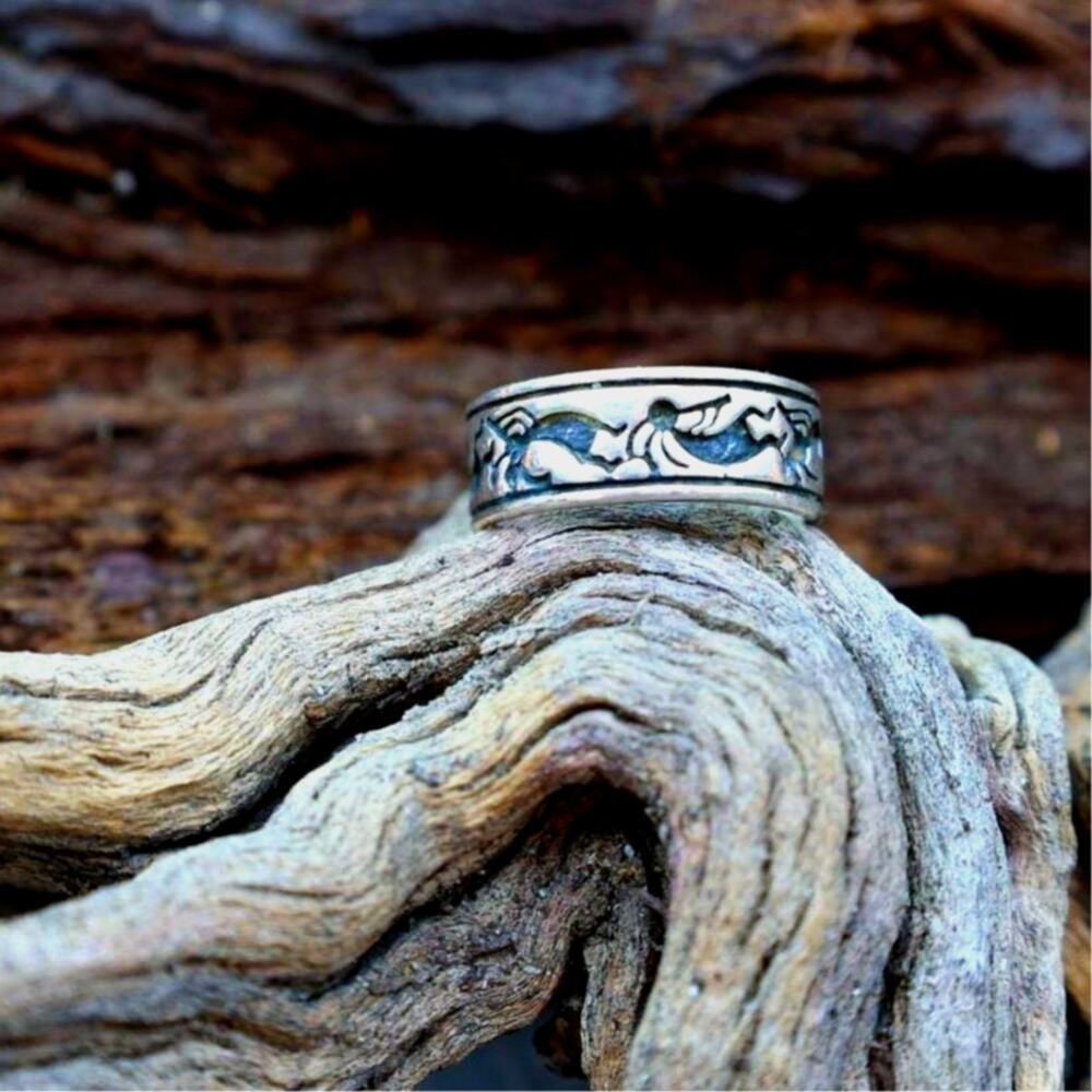 Kokopelli band Sterling Silver Southwest Band Ring Signed Size 6.5